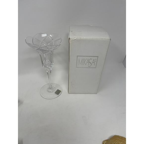 NIB Vintage Pair MIKASA Crystal BOROQUE Candlestick Candle Holders NEW OLD Stock - Picture 4 of 11